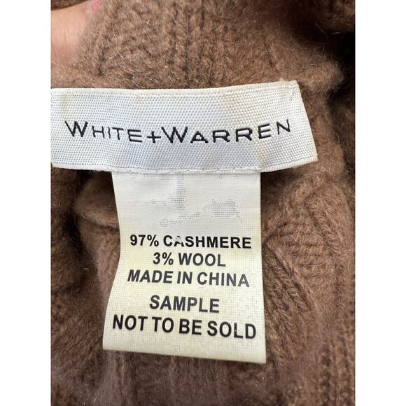 White + Warren Cashmere Wool Turtleneck Sweater Brown Ribbed Hem M/L - Picture 10 of 11